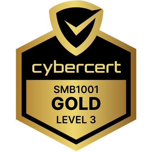 CyberCert SMB1001 Gold Level 3 certification badge